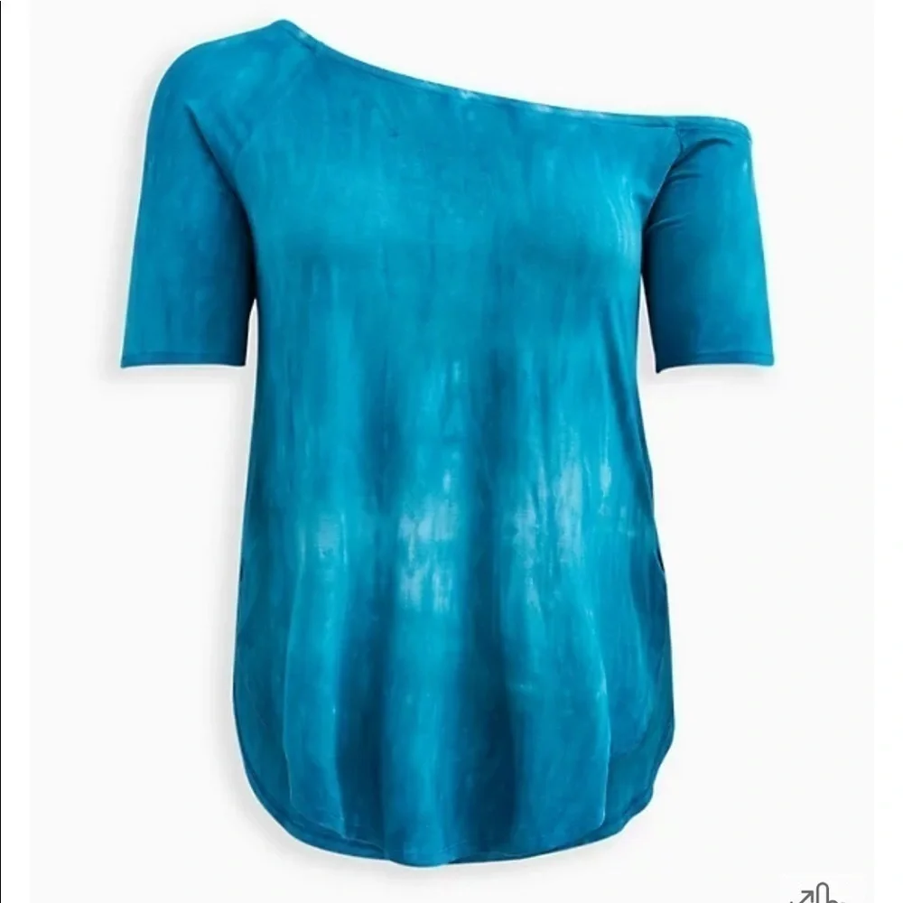 Torrid FAVORITE TUNIC OFF-SHOULDER SUPER SOFT SHORT SLEEVE TEE Blue Tie Dye - Picture 2 of 15